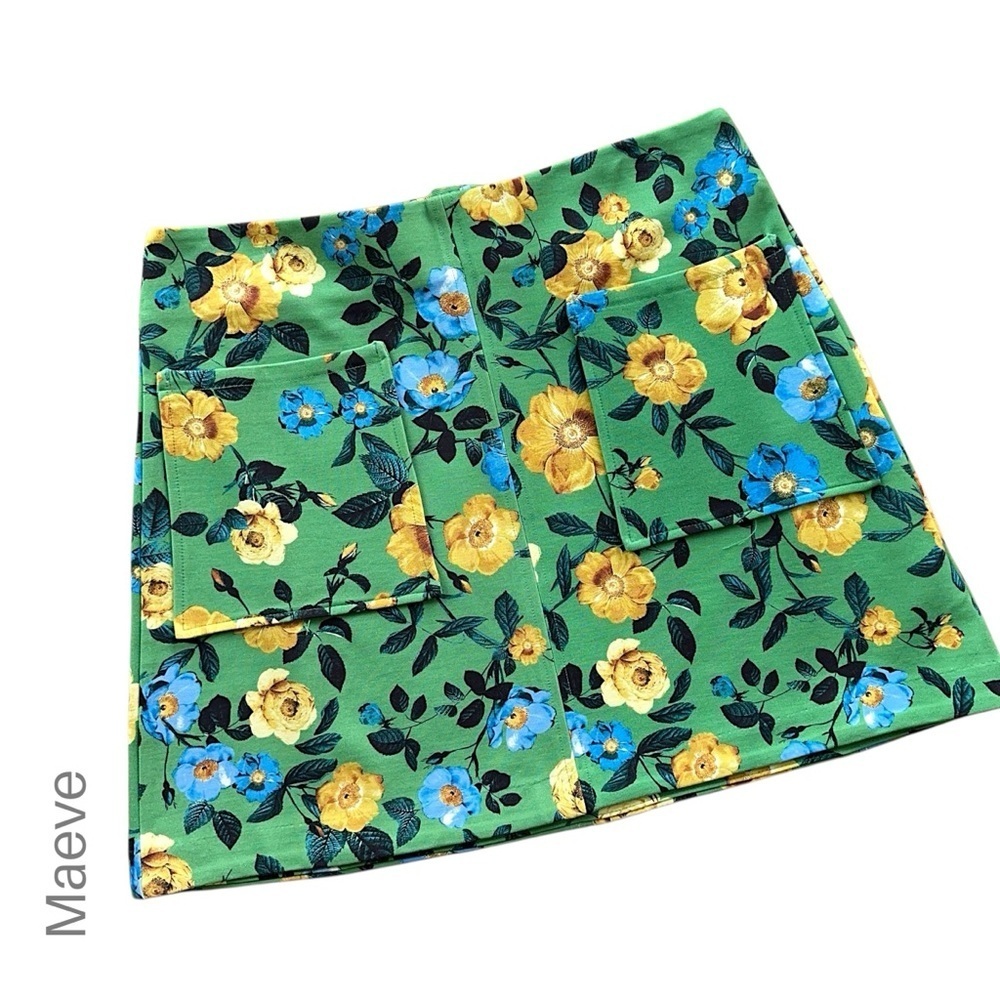 ANTHROPOLOGIE MAEVE MARISELA FLORAL MINI SKIRT STRETCH POCKETS GREEN YELLOW | LP